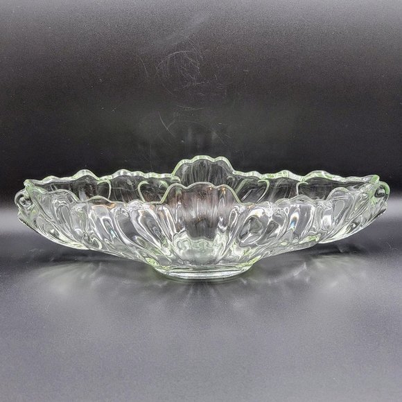 Jeanette Glass Gondola Bowl Fruit Compote Vintage Clear Oblong Console Read - Picture 1 of 11